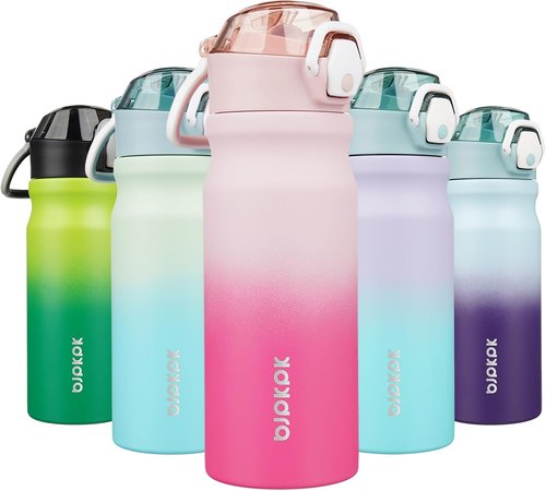 BJPKPK 18oz Insulated Water Bottle - BPA-Free Stainless Steel Thermal Flask with Straw | Cherry Blossom