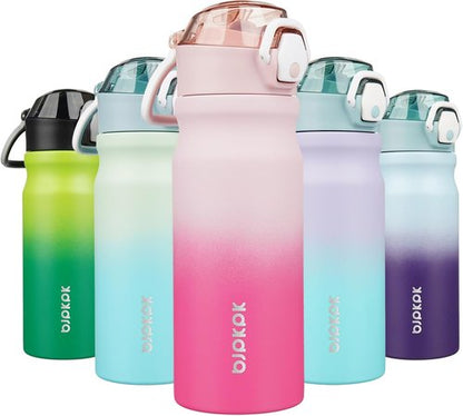 BJPKPK 18oz Insulated Water Bottle - BPA-Free Stainless Steel Thermal Flask with Straw | Cherry Blossom