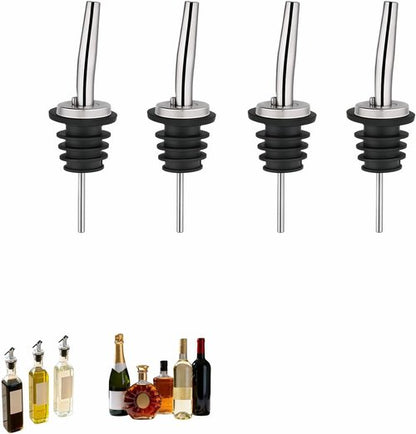 4PCS Premium Wine and Oil Pourer Set, 304 Stainless Steel Pour Spouts for Liquor & Oil - Reusable, Dishwasher Safe, Precision Flow Control, Leak-Proof Seal, Fit Most Wine & Whiskey Bottles (XS)