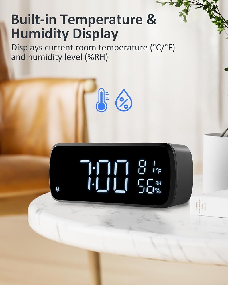 Digital Alarm Clock with FM Radio for Bedroom – 7" LCD, Dual Alarms