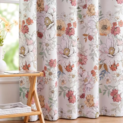 Pink Floral Blackout Curtains for Girls Bedroom 52 x 63 Inches - Pack of 2