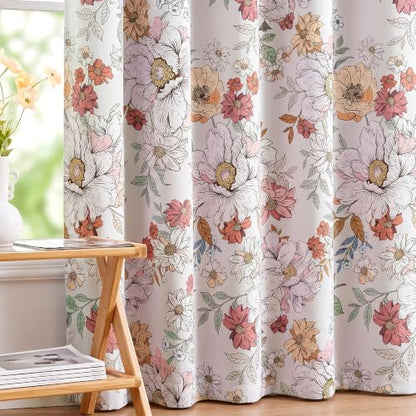 Pink Floral Blackout Curtains for Girls Bedroom 52 x 63 Inches - Pack of 2