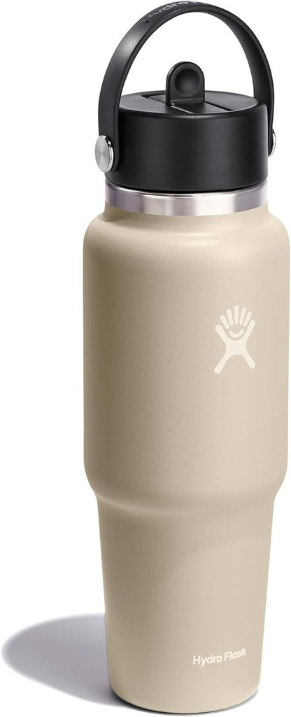 Hydro Flask Insulated Travel Water Bottle - Leakproof Wide Straw Lid - 32 Oz Oat Tan