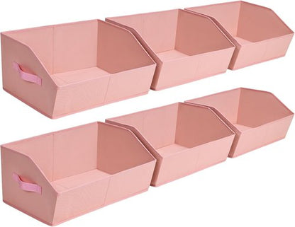 Homsorout Decorative Storage Baskets - Trapezoid Closet Bins with Handles, 6 Pack, Pink