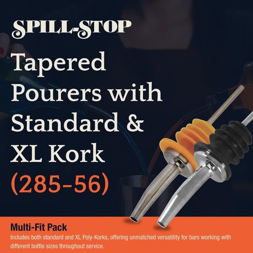 Liquor Pour Spouts with Dust Caps for Bottles, 4-Pack of 2 Sizes, Free Flow for Accurate Shots, Leakproof, No Drip Flow Control for Whiskey, Vodka, Tequila, Home & Bartender Use, USA Made