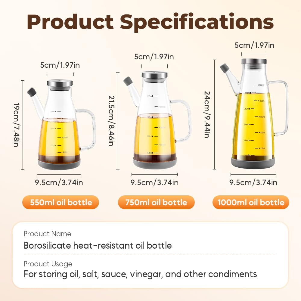 PUSKIU Oil Dispenser Bottle with Drip Free Spout, 2 in 1 Oil Dispenser and Sprayer for Kitchen, Olive Oil Dispenser Bottle Oil Dispensing Bottles for Cooking Glass Oil Spray Bottle (Clear 550ML)