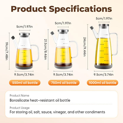 PUSKIU Oil Dispenser Bottle with Drip Free Spout, 2 in 1 Oil Dispenser and Sprayer for Kitchen, Olive Oil Dispenser Bottle Oil Dispensing Bottles for Cooking Glass Oil Spray Bottle (Clear 550ML)