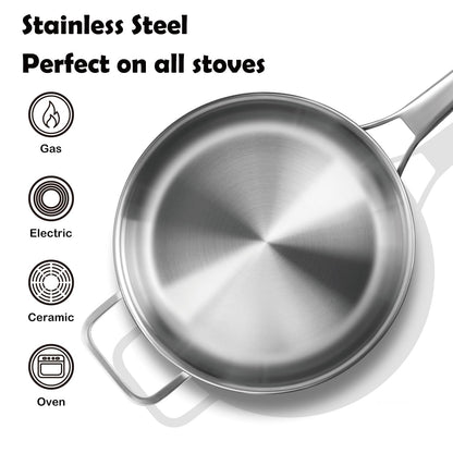 VocVoi 6-Quart Stainless Steel Saute Pan with Lid, 12-Inch Skillet, Dishwasher & Oven Safe, Works on All Cooktops