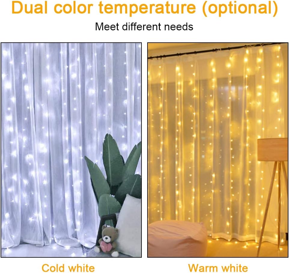 Vicloon Fairy Curtain Lights - 300 LED Waterproof String Lights | 9.8x9.8 Ft with Remote Control