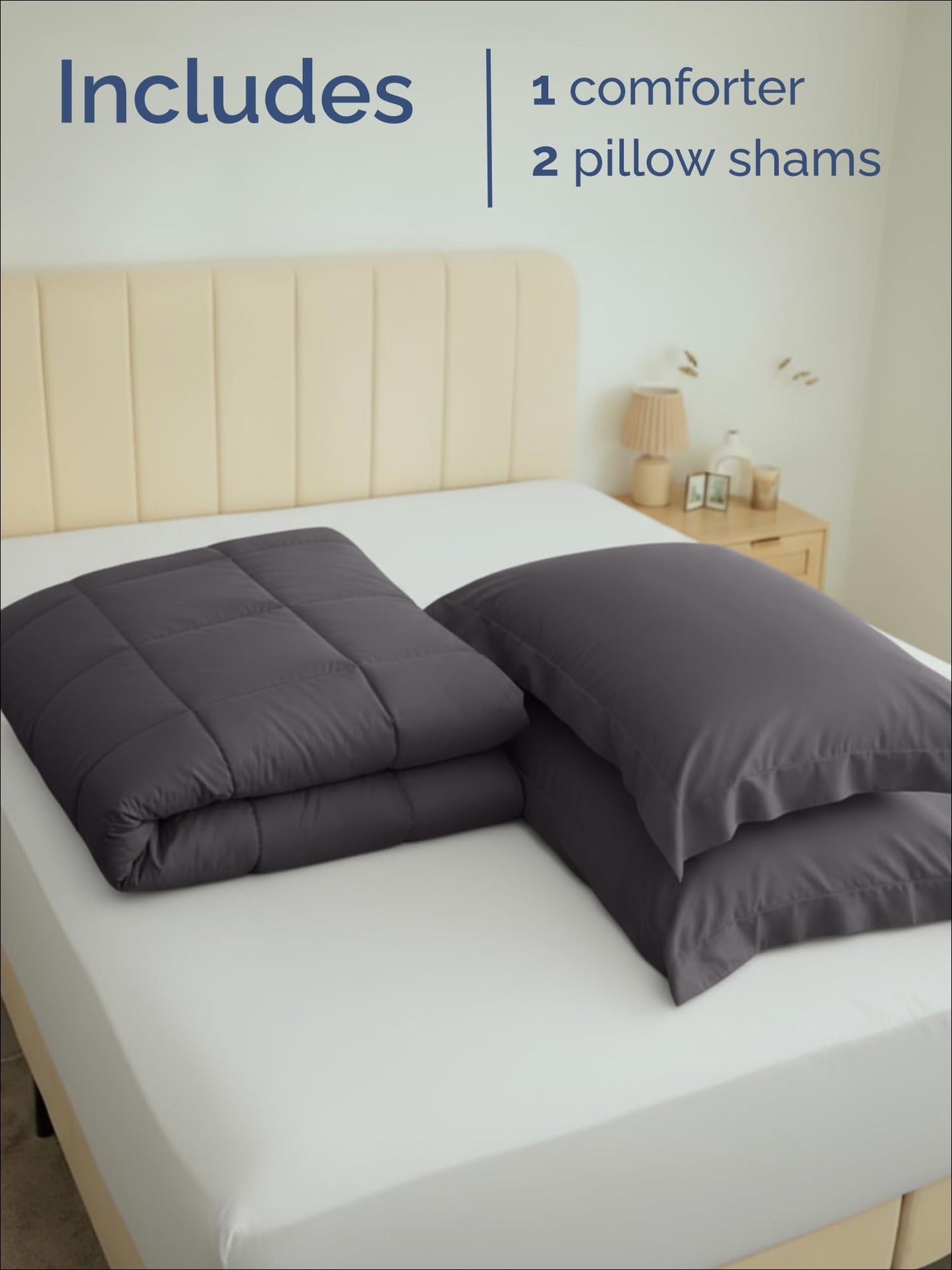 Queen Comforter Set - 3 Piece Bed Set for All Seasons - 1 Soft Quilted Comforter with Corner Tabs & 2 Pillow Shams - Comfy & Breathable - Premium Down Duvet Insert - Oeko-TEX - Queen Size, Dark Grey