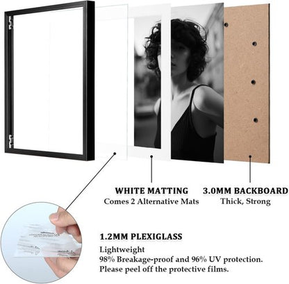 Egofine Aluminum Picture Frame - Versatile 8x10 Display with Mats for 4x6/5x7 Photos - Black