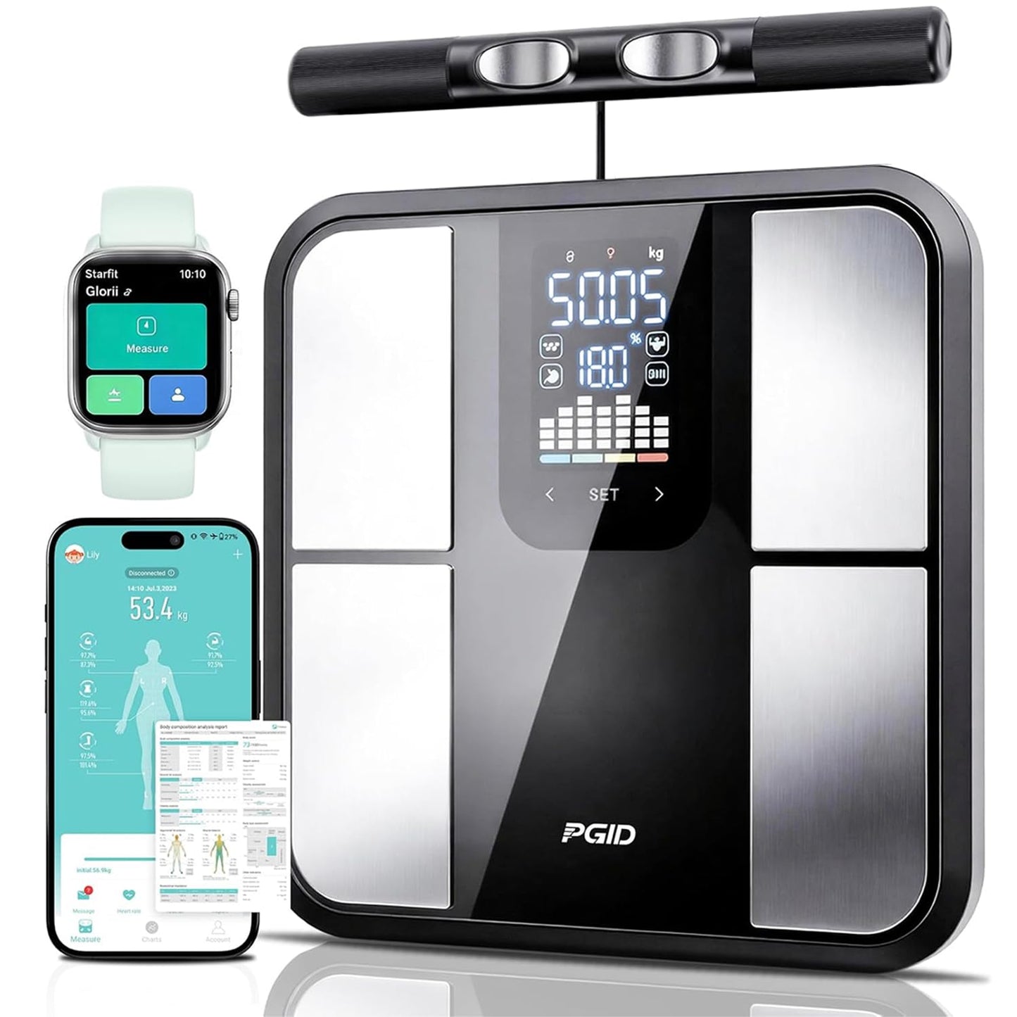PGID Smart Scale for Body Weight,Scales with Bmi Body Fat Muscle Mass,58 Body Composition Analyzer Scale,Full Body Analysis Scanner Scale Digital Bathroom Scales Syncs with App for 24-User 180KG/400Lb