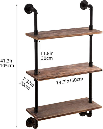 ROGMARS 3-Tier Floating Shelf - Real Pine Wood, Industrial Retro Style | 20"x7.87"x41.3" for Bathroom & Kitchen