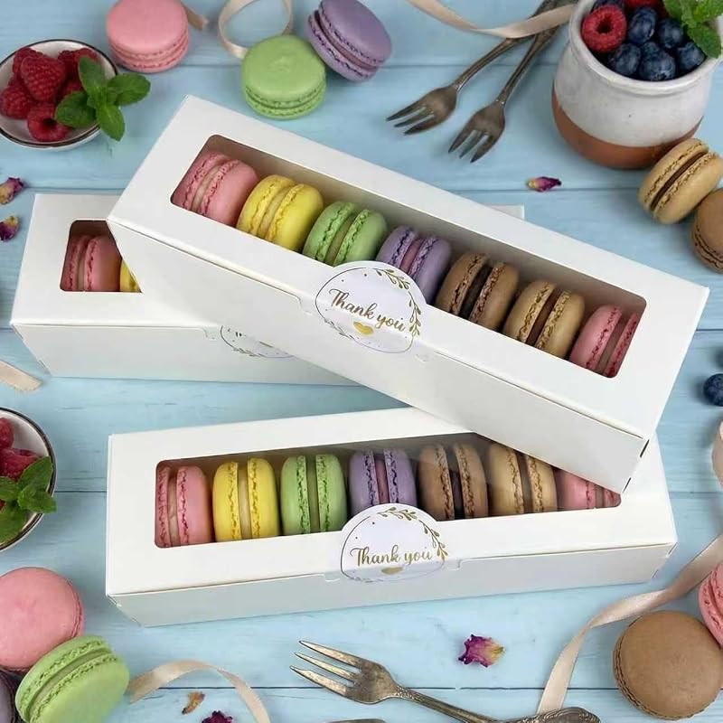Keeparty 24-Piece White Macaron Boxes with Clear Window – Bakery Packaging Gift Boxes