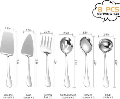 Regine Switzerland Stainless Steel Serving Utensils Set - 8-Piece Polished Serving Tools for Buffets & Parties | Dishwasher Safe