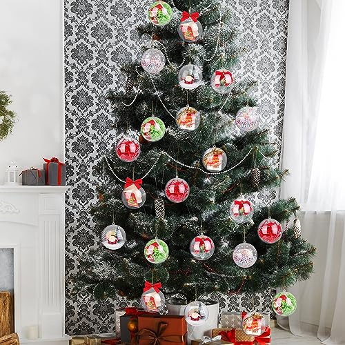 3.2 Inch Christmas Clear Plastic Fillable Ball Ornaments Set of 50 - DIY Transparent Baubles for Holiday Decor