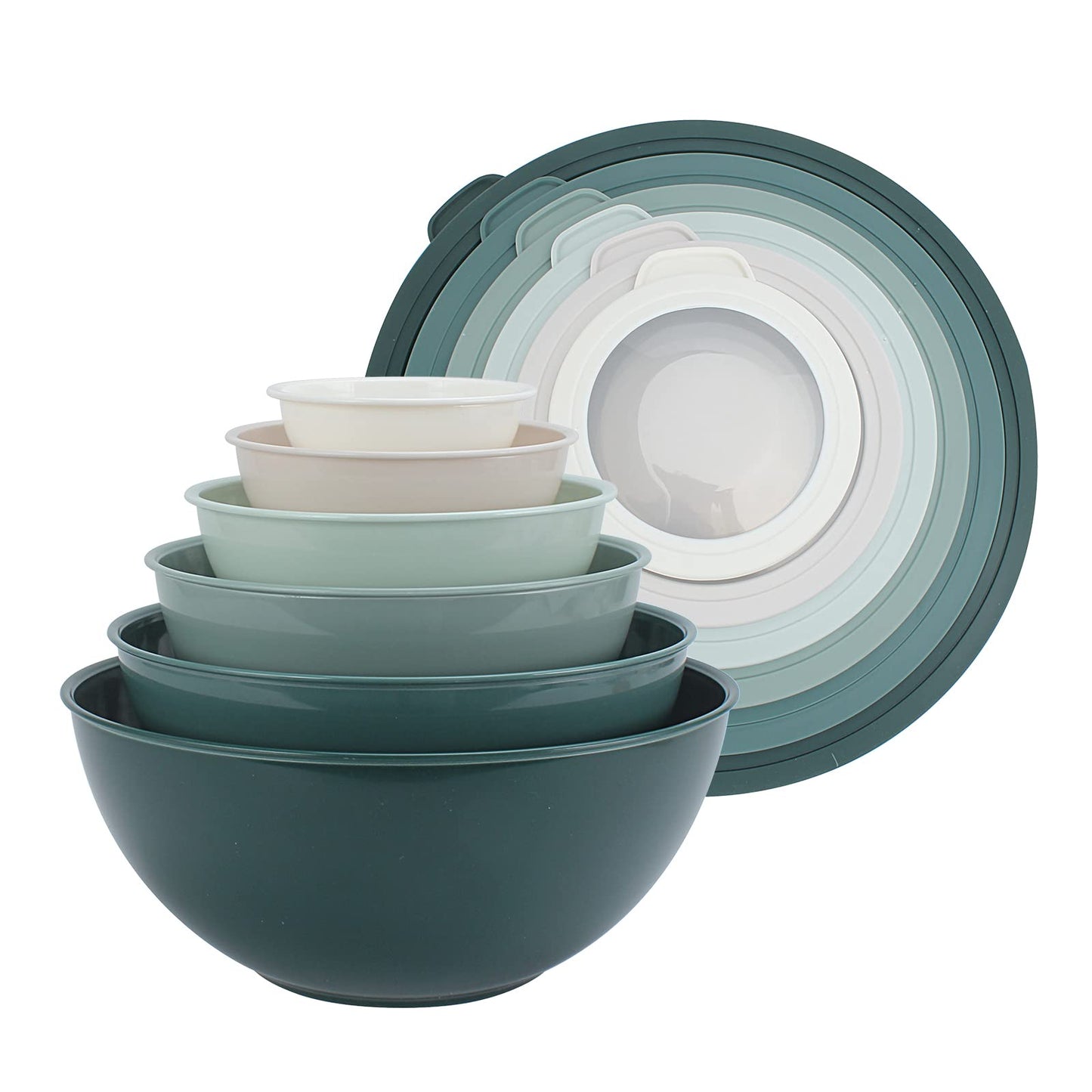 COOK WITH COLOR Nesting Mixing Bowls - 12 Piece Plastic Bowl Set with Lids, Microwave Safe (Green)