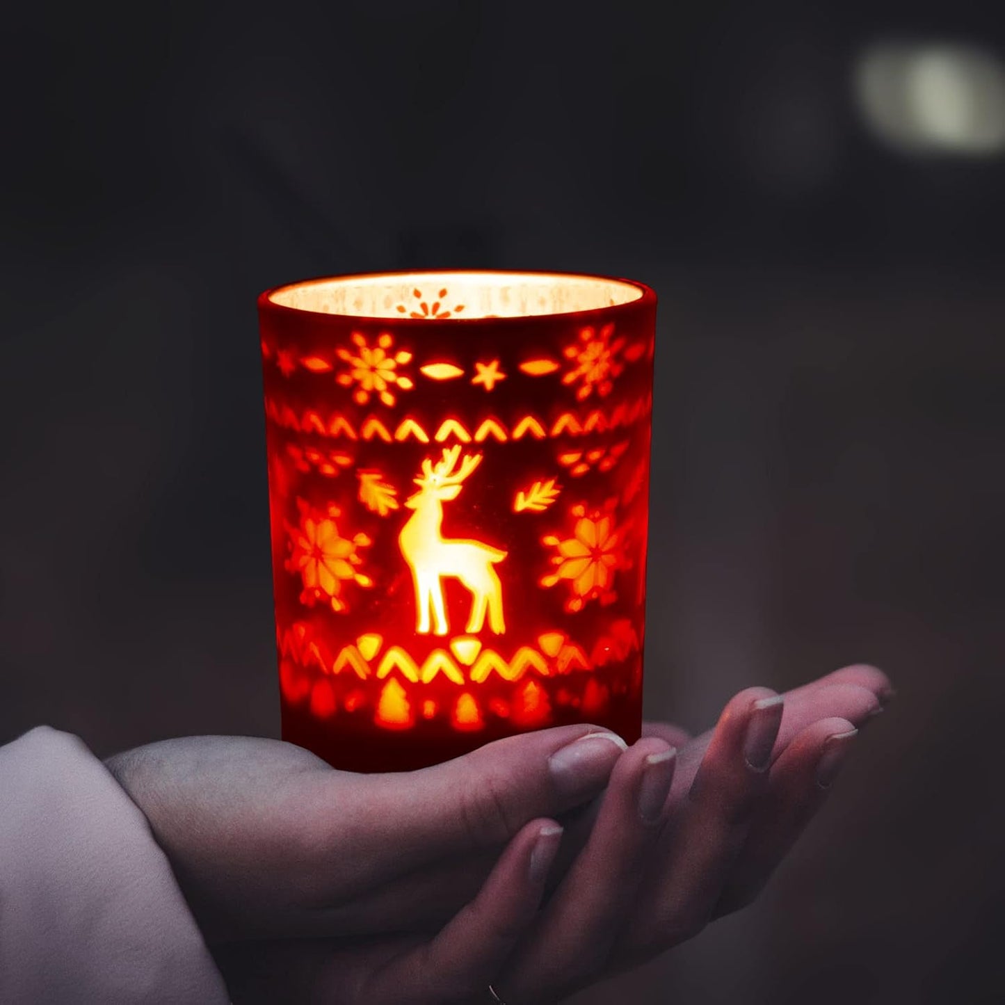 Rancco Tealight Candle Holders - Festive Indoor Christmas Decor | Elk, Tree & Star Designs, 3.3x2.6in