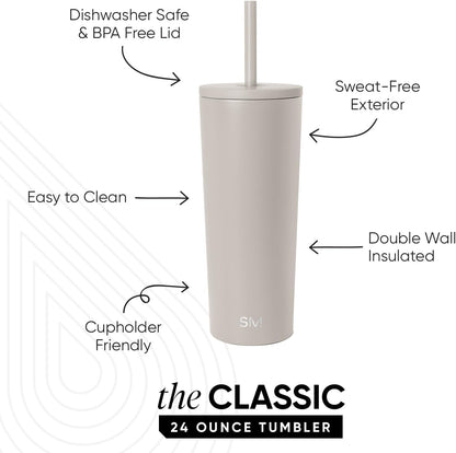 Simple Modern Classic Tumbler - Insulated 24oz Iced Coffee Cup with Straw Lid | Reusable Stainless Steel Travel Mug | Perfect Gifts for Him & Her | Almond Birch