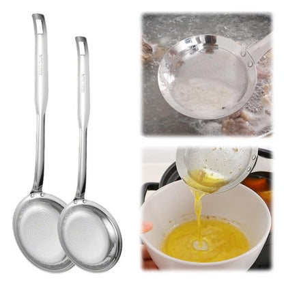 Fine Mesh Stainless Steel Colander Spoon,2025 New Extra Fine Mesh Strainer with Handle,304 Stainless Steel Skimmer Spoon Kitchen Gadget for Filte Grease Foam (1, A Style, Large+Small)