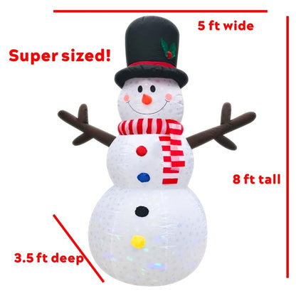 XL Outdoor Christmas Decorations Yard Inflatables Blow Up Xmas Large Holiday Lawn Decor Winter Snowflakes Snowman, 8' Tall, by HappyThings!