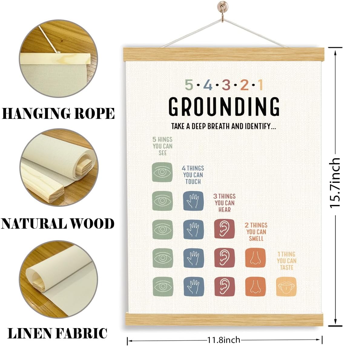 YGSDZY Grounding Technique Exercise Poster - Therapy Office Decor & Classroom Wall Art | Wood Hanger