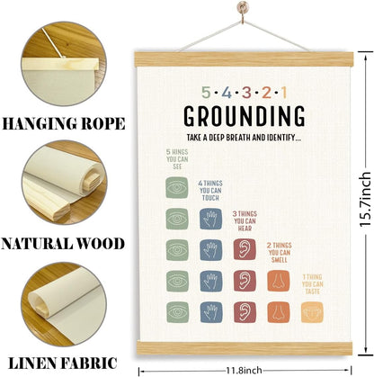 YGSDZY Grounding Technique Exercise Poster - Therapy Office Decor & Classroom Wall Art | Wood Hanger