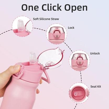 BJPKPK Insulated Water Bottle - 25oz Reusable Stainless Steel Flask with Straw & Leak-Proof Lid | Light Pink