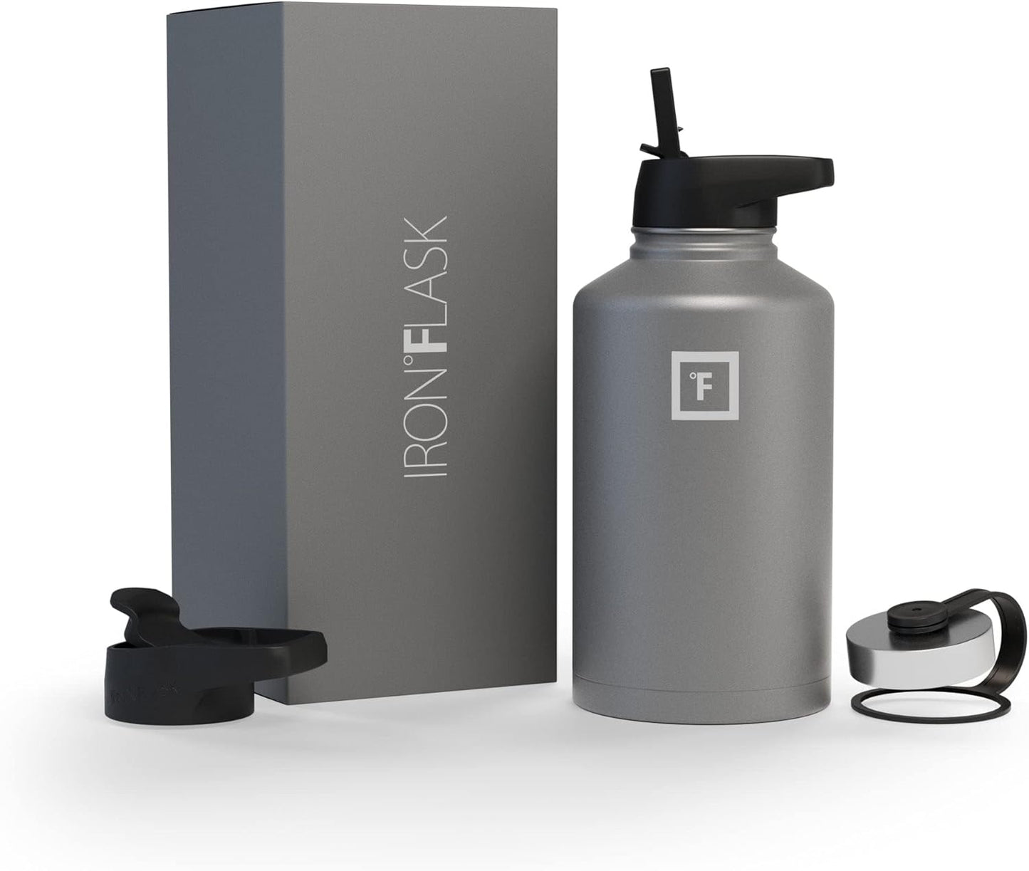Skiennix 64 Oz Wide Mouth Water Bottle - Durable Graphite Design with Straw Lid