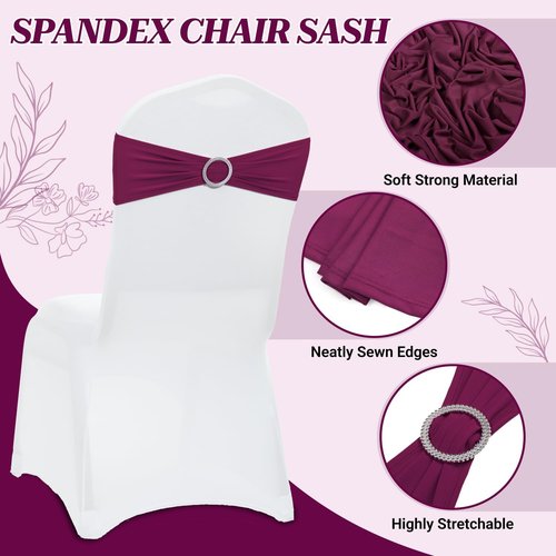 MDS Premium Spandex Chair Sashes - Stretchy Bow Covers with Buckle Slider for Weddings | Eggplant, Pack of 100