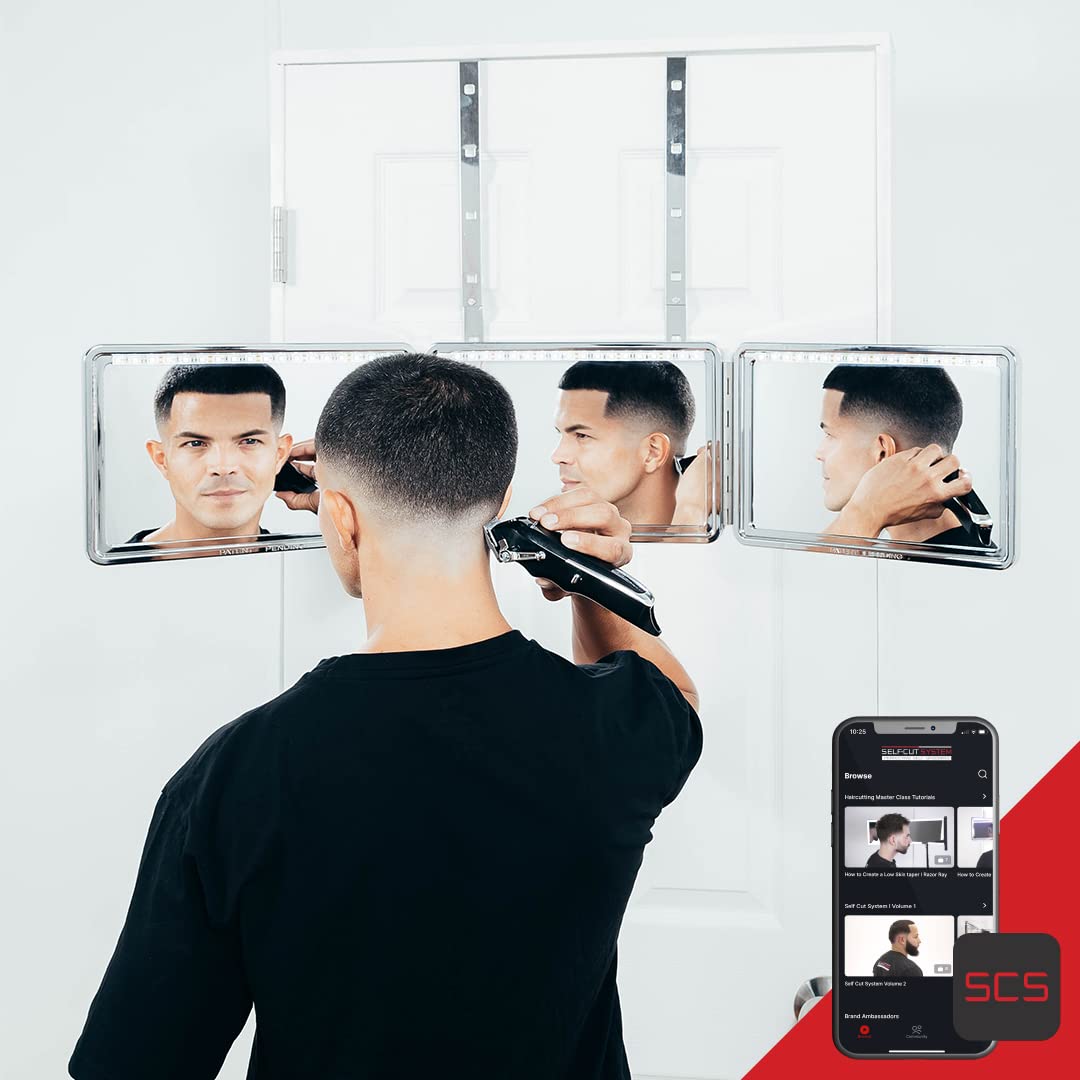 SELF-CUT SYSTEM 2.0 - LED Lighted Black Lambo 3 Way Mirror with Free Educational Mobile App