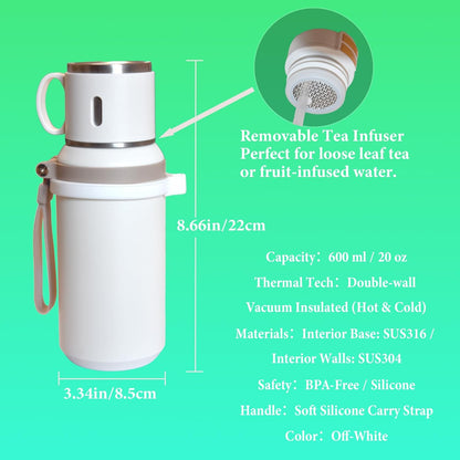 Skiennix 20 oz Stainless Steel Insulated Water Bottle - Premium Vacuum Tumbler with Cup Lid & Tea Infuser