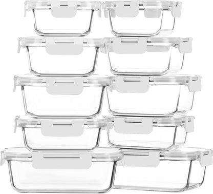 MCIRCO 10-Pack Glass Food Storage Containers - Airtight Meal Prep Bento Boxes | Microwave & Dishwasher Safe