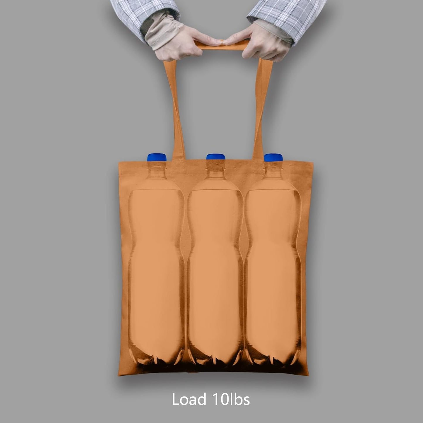 TOPDesign 12-Pack Khaki Cotton Tote Bags - Lightweight, Reusable Grocery Bags for DIY & Promotions