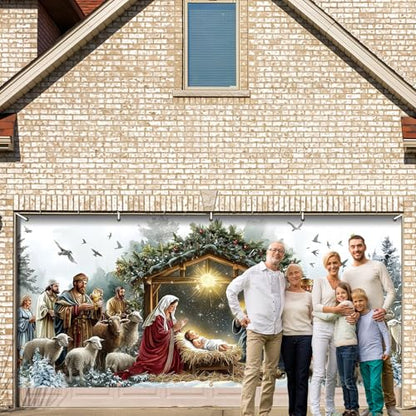 Wesiti 16 x 7 ft Christmas Nativity Garage Door Cover - Outdoor Holiday Decor
