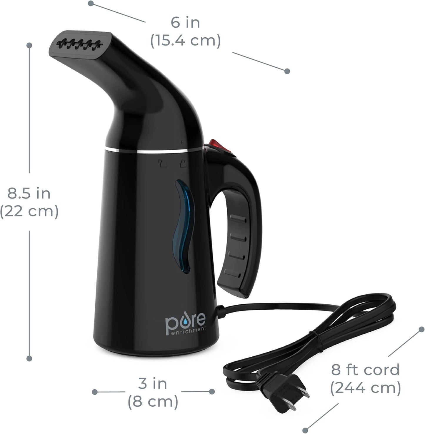 Pure Enrichment Portable Fabric Steamer - Handheld Travel Steamer for Wrinkle Removal | Fast-Heating, Lightweight, Auto Shut-Off (Black)