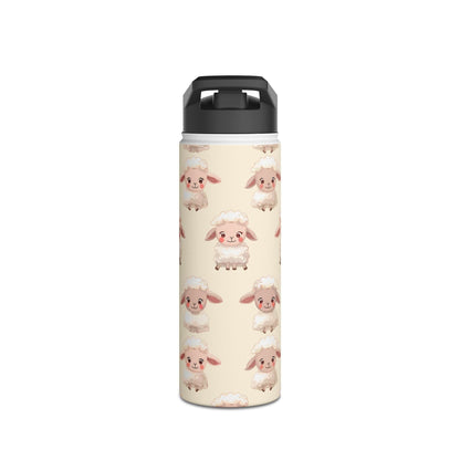 Insulated Water Bottle Thermos, 18oz, Cute Baby Lamb - Double Walled Stainless Steel, Keeps Drinks Hot or Cold