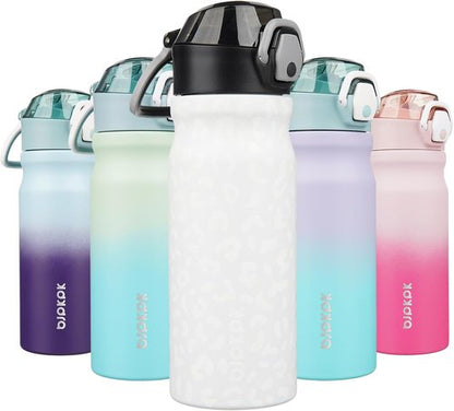 BJPKPK Insulated Water Bottle - 18oz Stainless Steel Flask with Straw, Leak-Proof Lid & Carry Handle | Cream Leopard