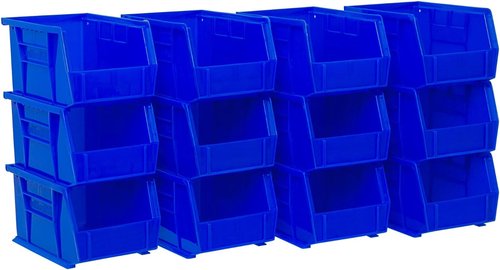 Akro-Mils Plastic Storage Bins - Space-Saving Stackable Organizers for Garage & Pantry | 9" x 6" x 5", Blue, 12-Pack
