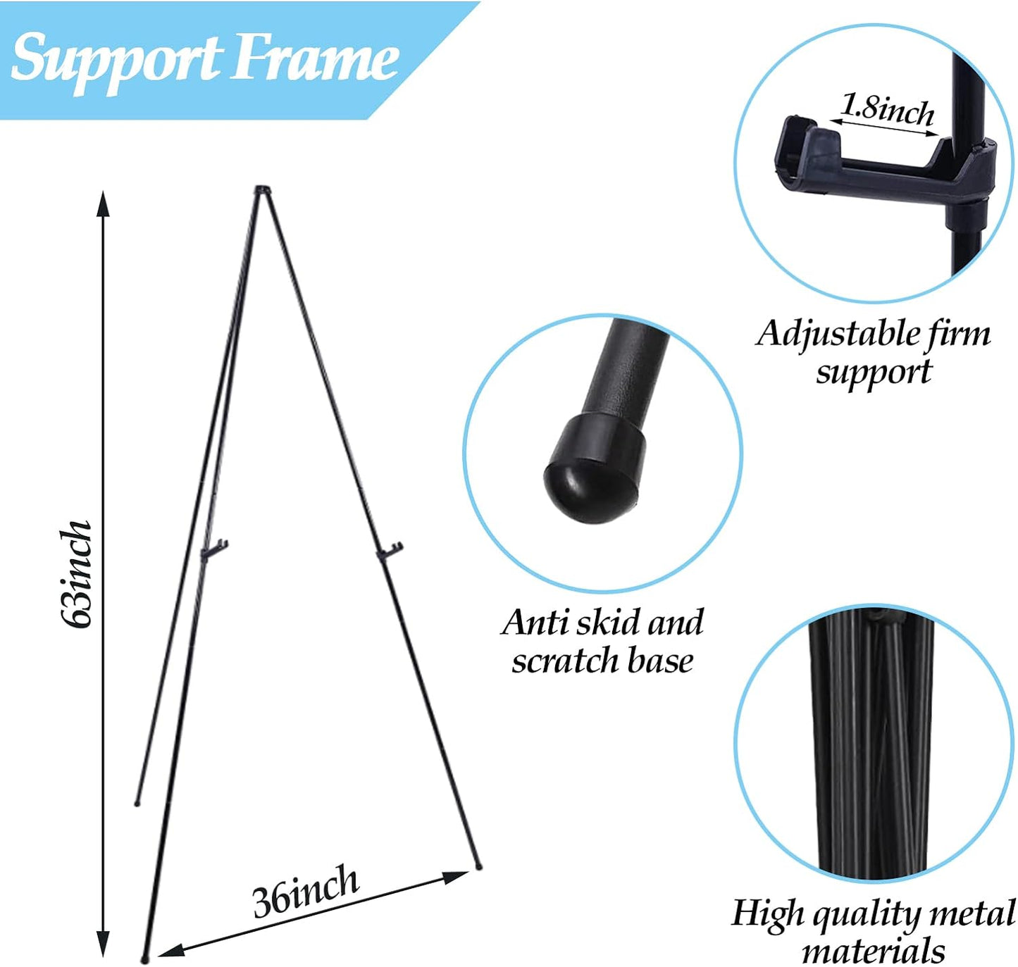 Skiennix Adjustable Metal Easel Stand - 63'' Portable Display for Wedding Signs & Art (Black)