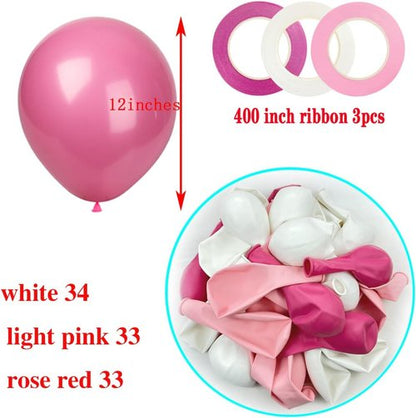 KADBANER 12-Inch Latex Balloons - 100 Pack in White, Pink & Light Rose Red for Weddings, Birthdays & Baby Showers