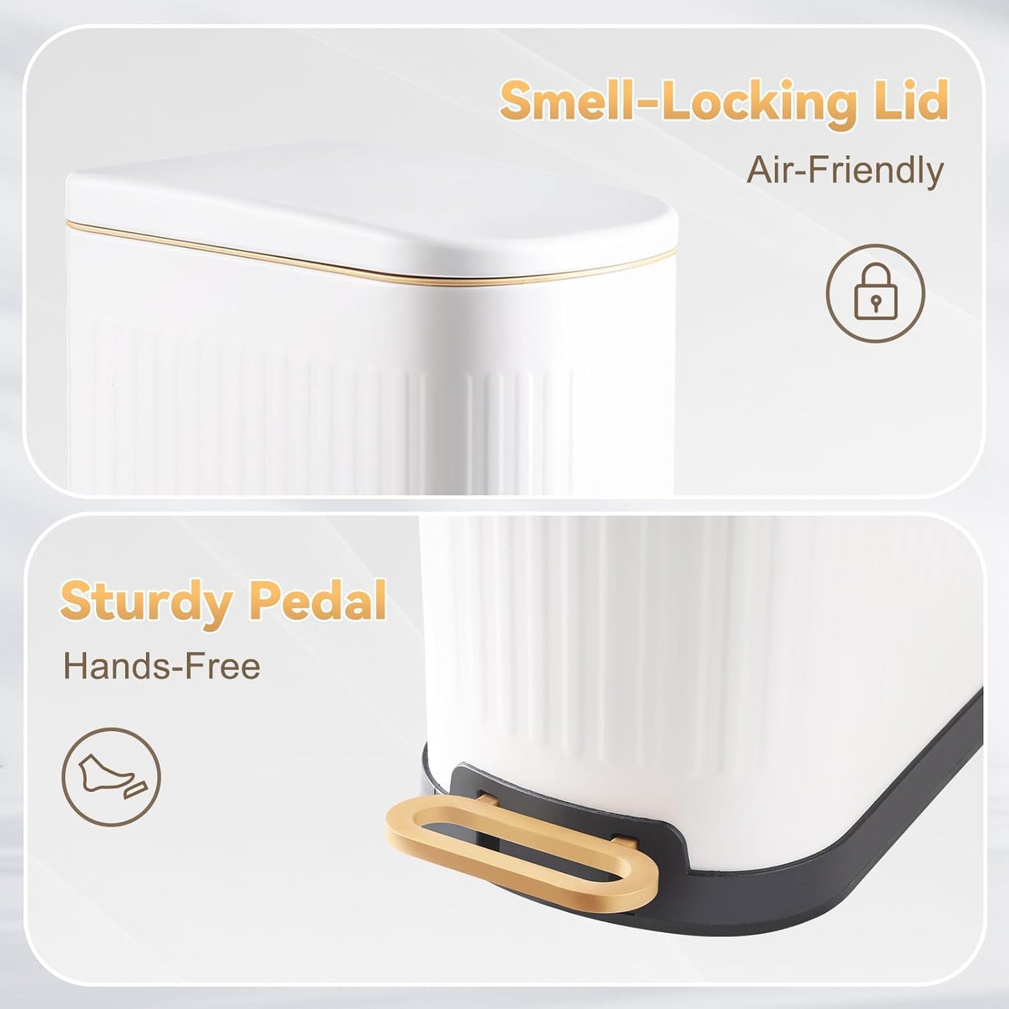 SYNCVIBE Slim Bathroom Trash Can - Soft Close Lid & Removable Inner Bucket | Matt White, 3.5 Gallons