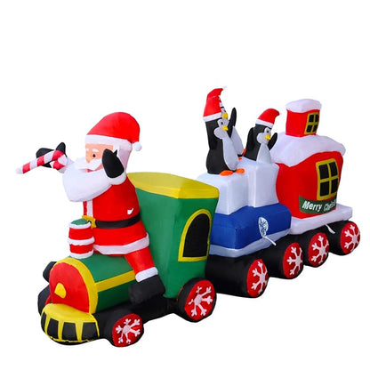 8 Ft LED Lighted Christmas Train Inflatable with Santa & Penguin Decorations