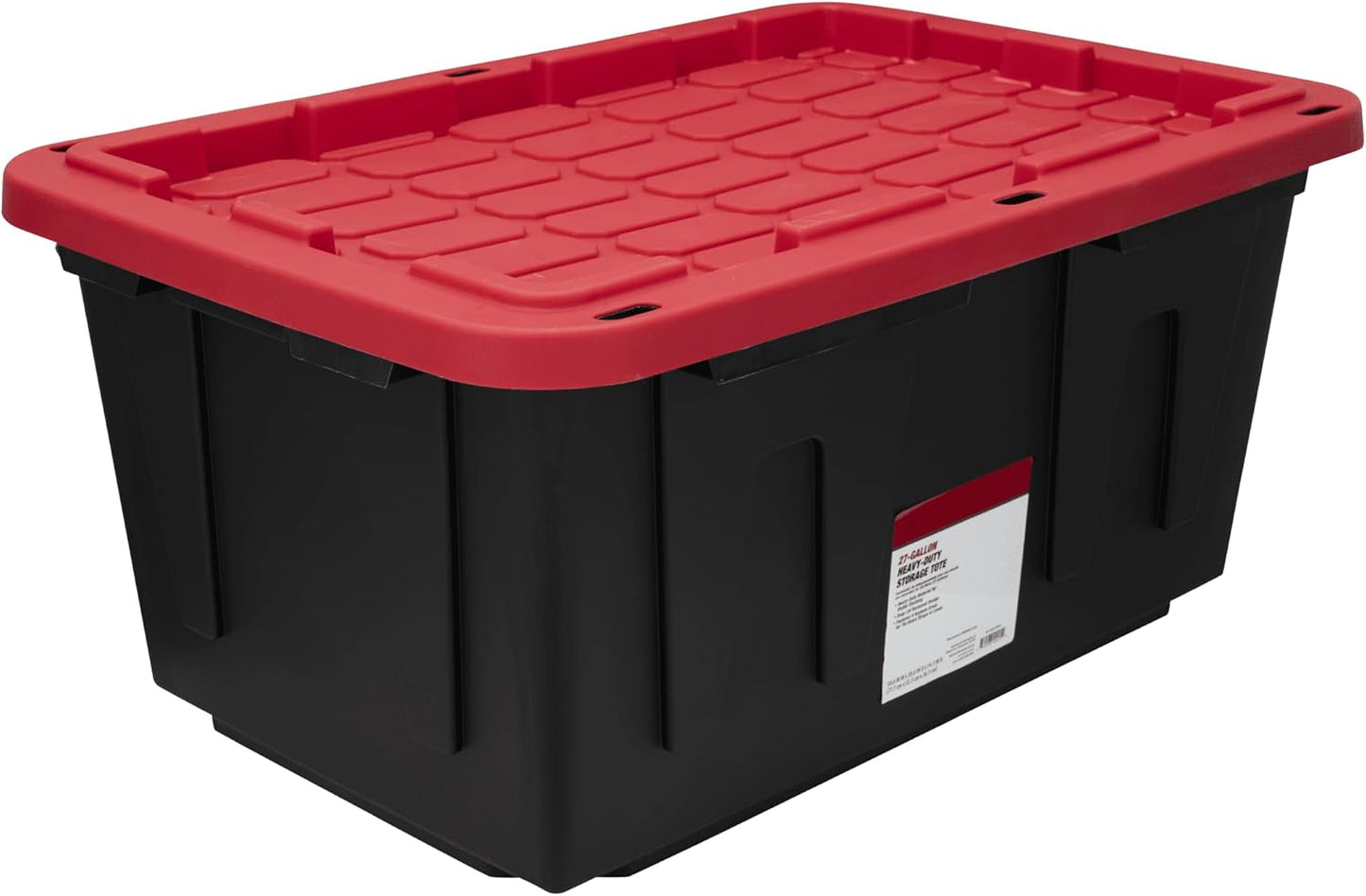 MioeDi 27 Gallon Stackable Storage Bins - Snap Lid Containers in Black with Red Lids | Set of 4