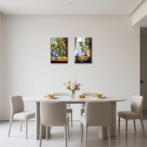 CXHOSTENT Kitchen Lemon Wall Decor - 2 Panel Lemon Tree Art Print | Yellow Citrus Botanical Painting (11x14 Inches)
