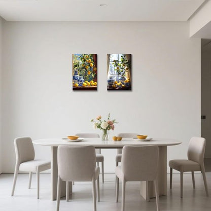 CXHOSTENT Kitchen Lemon Wall Decor - 2 Panel Lemon Tree Art Print | Yellow Citrus Botanical Painting (11x14 Inches)