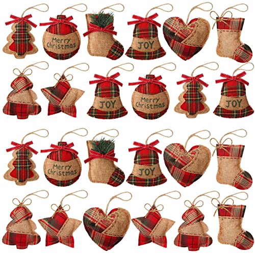 Fresh 24 Pcs Burlap Christmas Ornaments Set with Mini Stockings & Rustic Decorations
