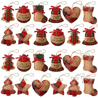 Fresh 24 Pcs Burlap Christmas Ornaments Set with Mini Stockings & Rustic Decorations
