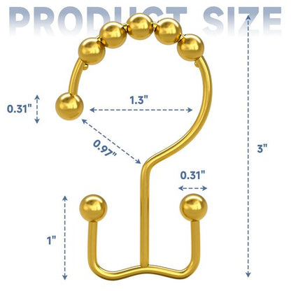 Titanker Shower Curtain Hooks Rings Gold, Metal Double Glide Shower Hooks Rings for Bathroom Shower Rods Curtains, Set of 12 Hooks - Dark Gold