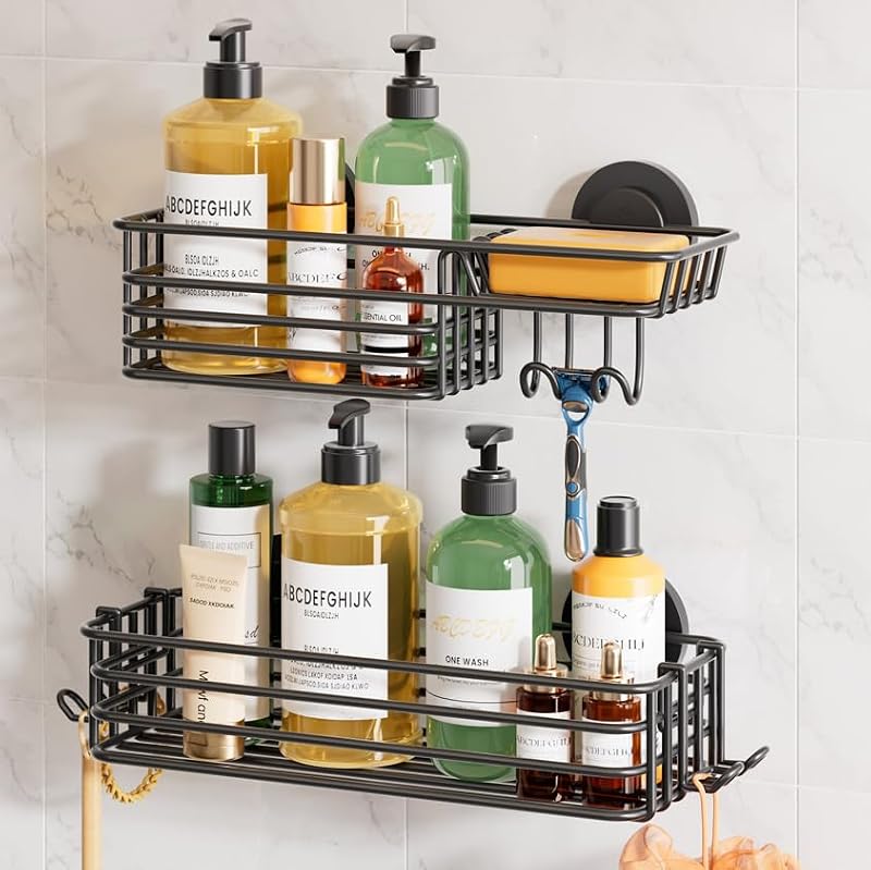 Heavy Duty Shower Caddy with Suction Cups - Black, 2 Pack